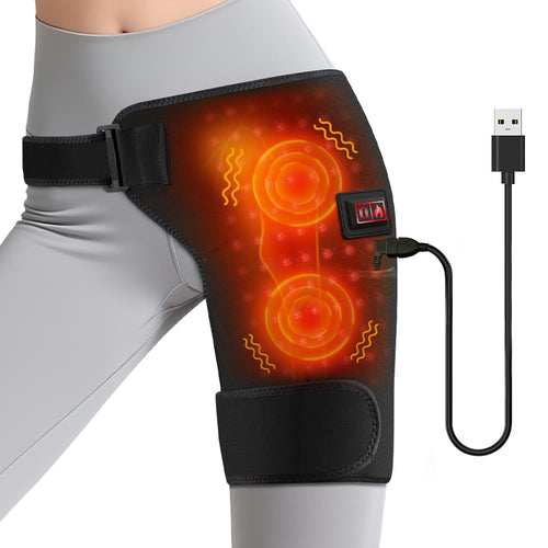 Red Light Hip Heating Pad for Sciatica & Hip Pain Relief, 5000mAh Built-in Battery Hip Brace with Vibration & 3 Heat Levels, Wearable Support for Lower Back, Thigh & Buttock