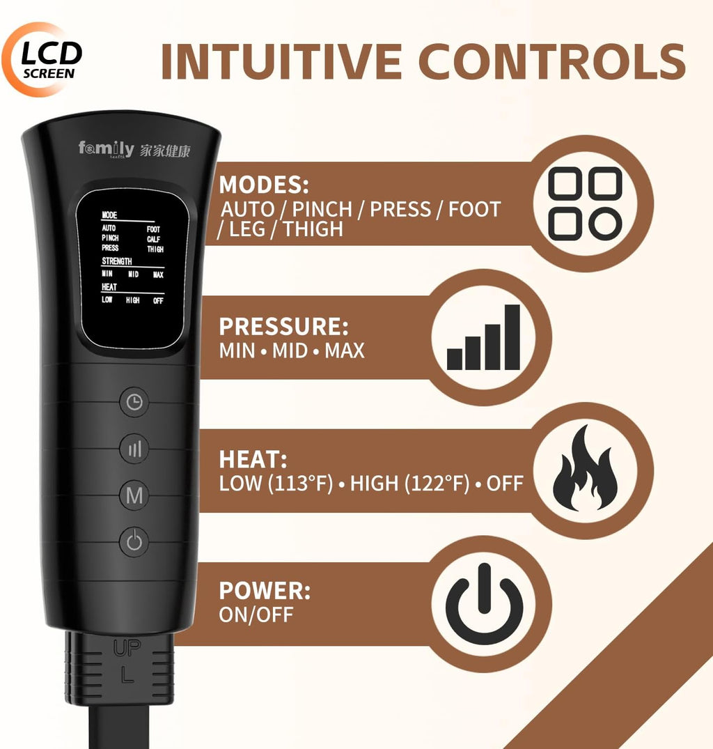 Leg Massager with Heat and Compression‎, Leg Compression Machine & Compression Boots for Circulation – 6 Modes & 3 Intensity Levels for Pain Relief, Gifts for Women, Men & Seniors