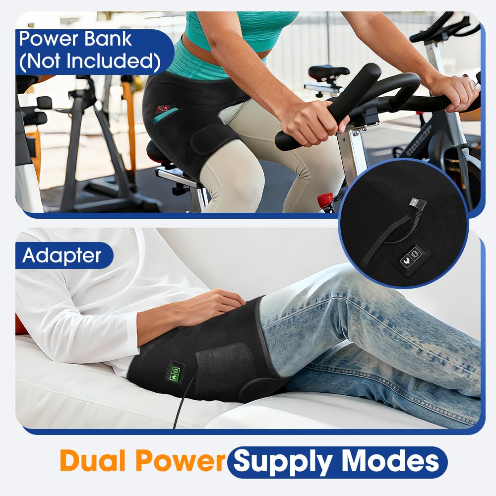 Red Light Hip Heating Pad for Sciatica & Hip Pain Relief, 5000mAh Built-in Battery Hip Brace with Vibration & 3 Heat Levels, Wearable Support for Lower Back, Thigh & Buttock