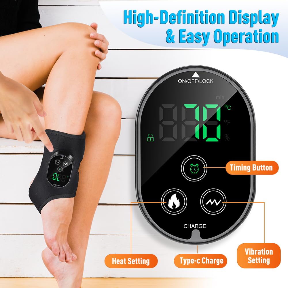 Cordless Ankle Massager with Heat, Ankle Brace with Vibration, 2-Pack