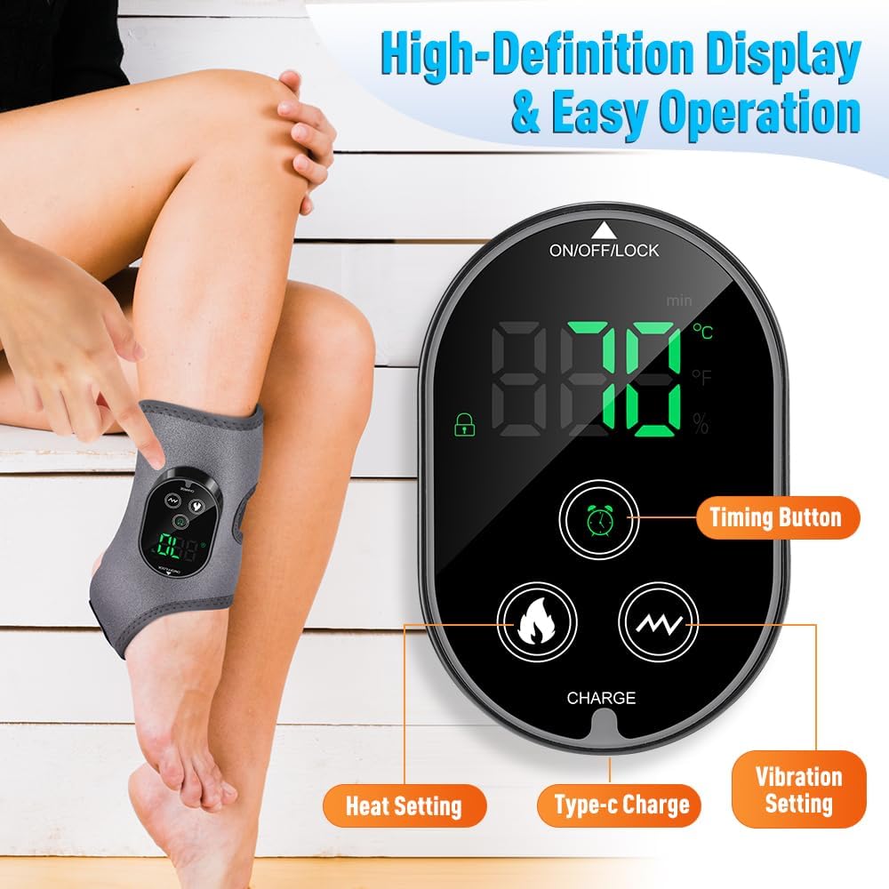 Cordless Ankle Massager with Heat, Ankle Brace with Vibration, 2-Pack