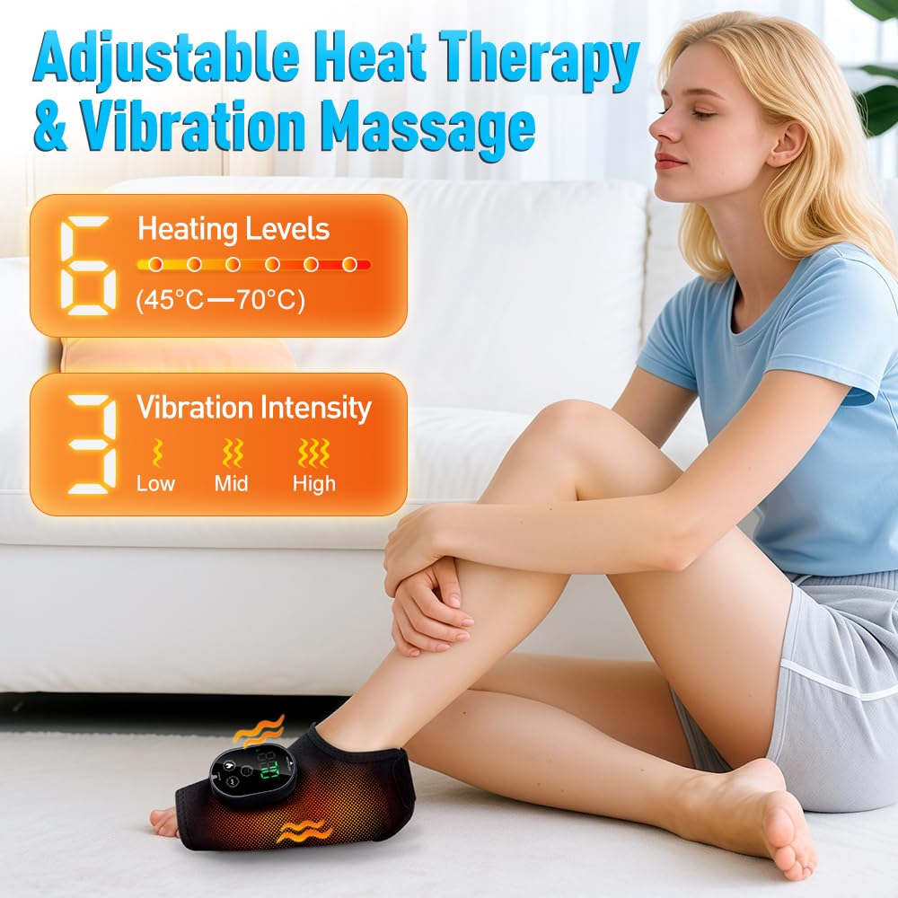Cordless Ankle Massager with Heat, Ankle Brace with Vibration, 2-Pack