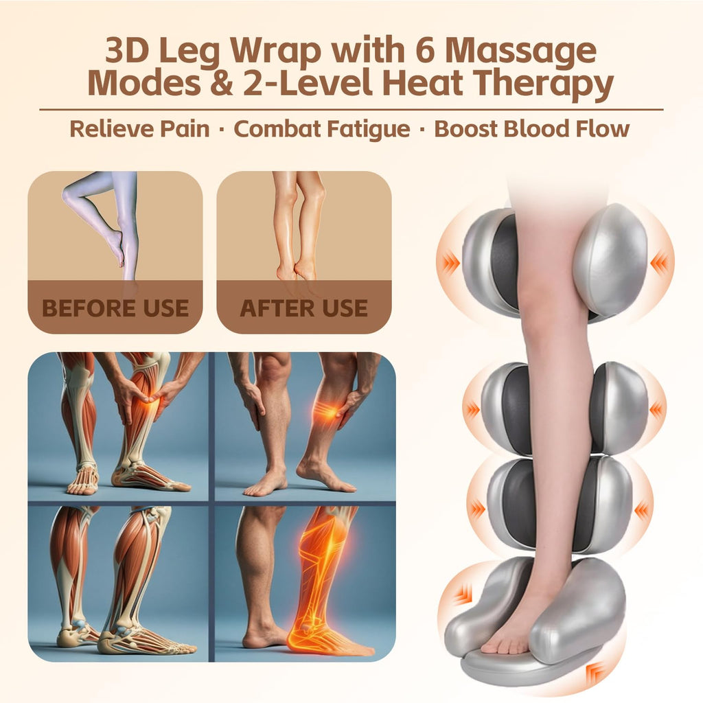 Leg Massager with Heat and Compression‎, Leg Compression Machine & Compression Boots for Circulation – 6 Modes & 3 Intensity Levels for Pain Relief, Gifts for Women, Men & Seniors