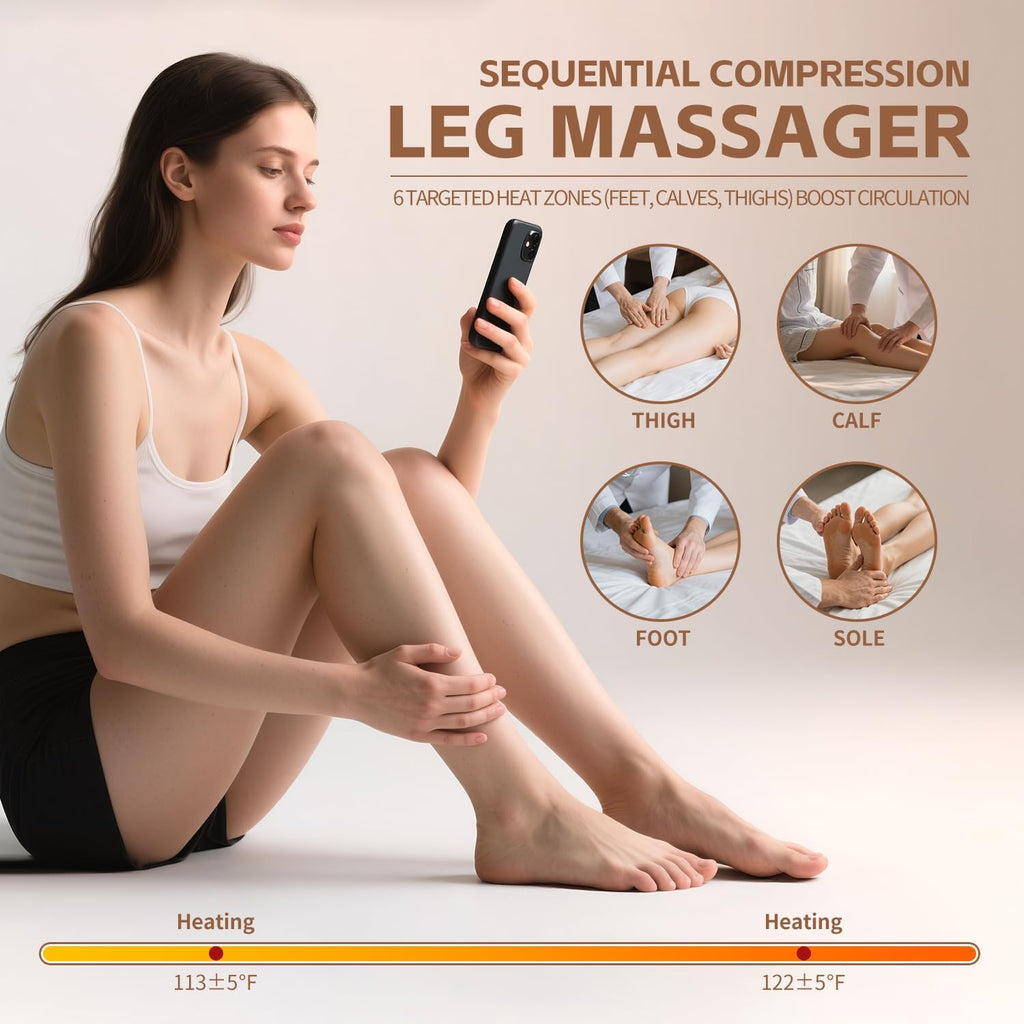Leg Massager with Heat and Compression‎, Leg Compression Machine & Compression Boots for Circulation – 6 Modes & 3 Intensity Levels for Pain Relief, Gifts for Women, Men & Seniors