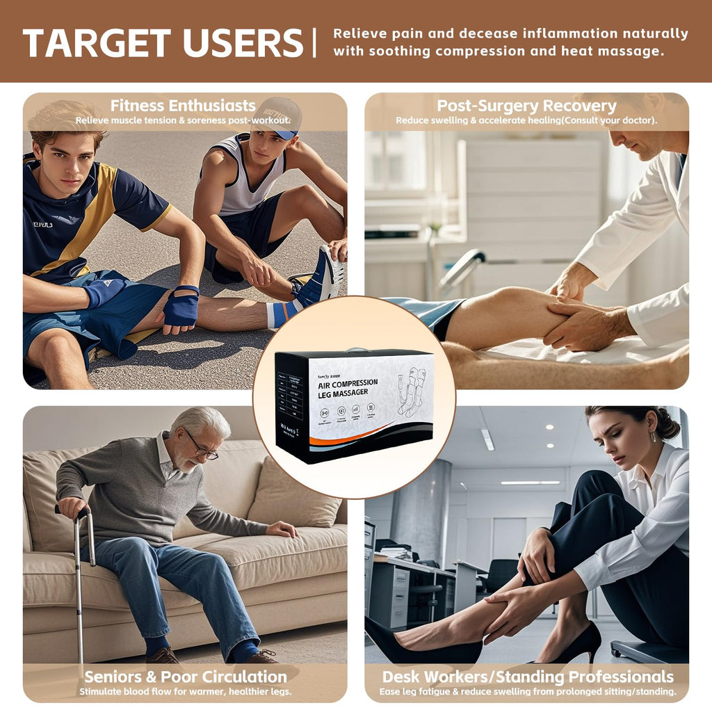 Leg Massager with Heat and Compression‎, Leg Compression Machine & Compression Boots for Circulation – 6 Modes & 3 Intensity Levels for Pain Relief, Gifts for Women, Men & Seniors