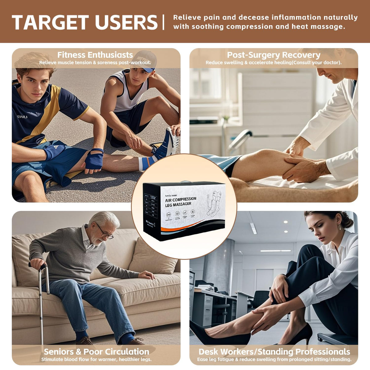 Leg Massager with Heat and Compression‎, Leg Compression Machine & Compression Boots for Circulation – 6 Modes & 3 Intensity Levels for Pain Relief, Gifts for Women, Men & Seniors